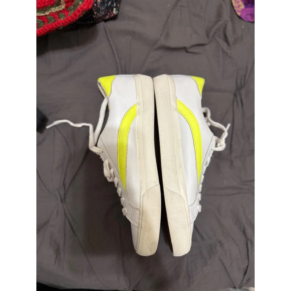 Madewell White Leather Sneakers‎ Neon Yellow Accent Women's 7.5 Men's 5.5